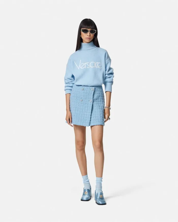 Versace Ribbed Knit Socks Light Blue Women Socks Versace Ribbed Knit Socks Light Blue Women Socks