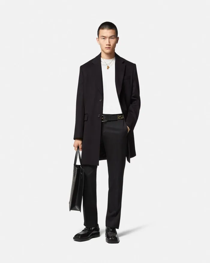 Versace SingleBreasted Coat Black Men Jackets and Coats Versace SingleBreasted Coat Black Men Jackets and Coats