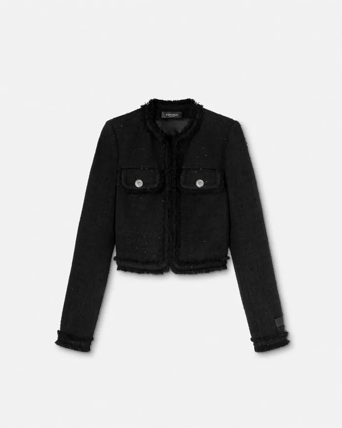 Versace Tweed Cardigan Jacket Black Women Blazer and Jackets
