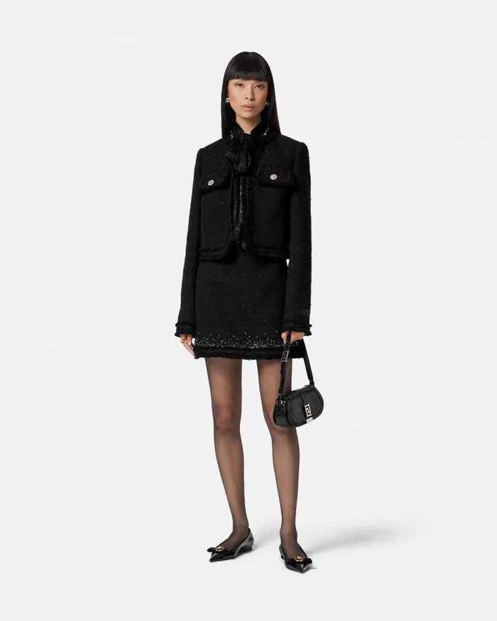 Versace Tweed Cardigan Jacket Black Women Blazer and Jackets Versace Tweed Cardigan Jacket Black Women Blazer and Jackets
