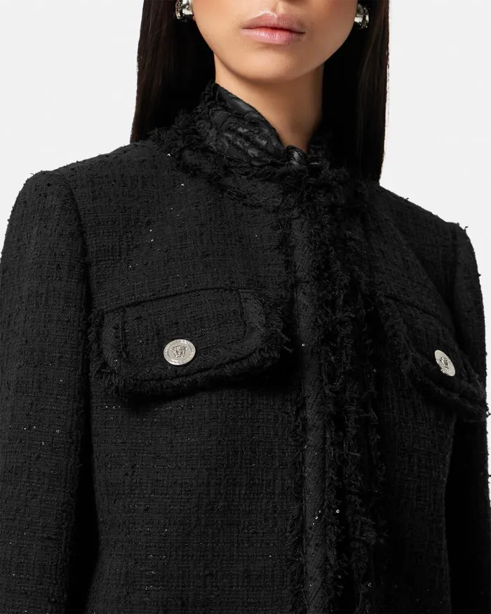 Versace Tweed Cardigan Jacket Black Women Blazer and Jackets Versace Tweed Cardigan Jacket Black Women Blazer and Jackets