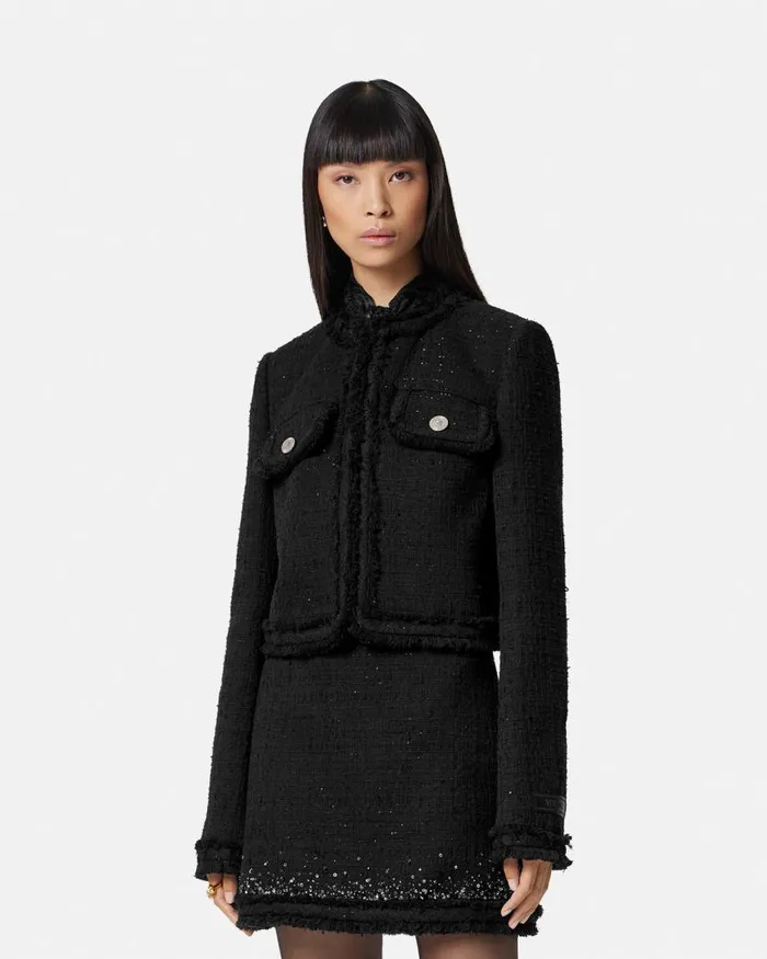 Versace Tweed Cardigan Jacket Black Women Blazer and Jackets Versace Tweed Cardigan Jacket Black Women Blazer and Jackets