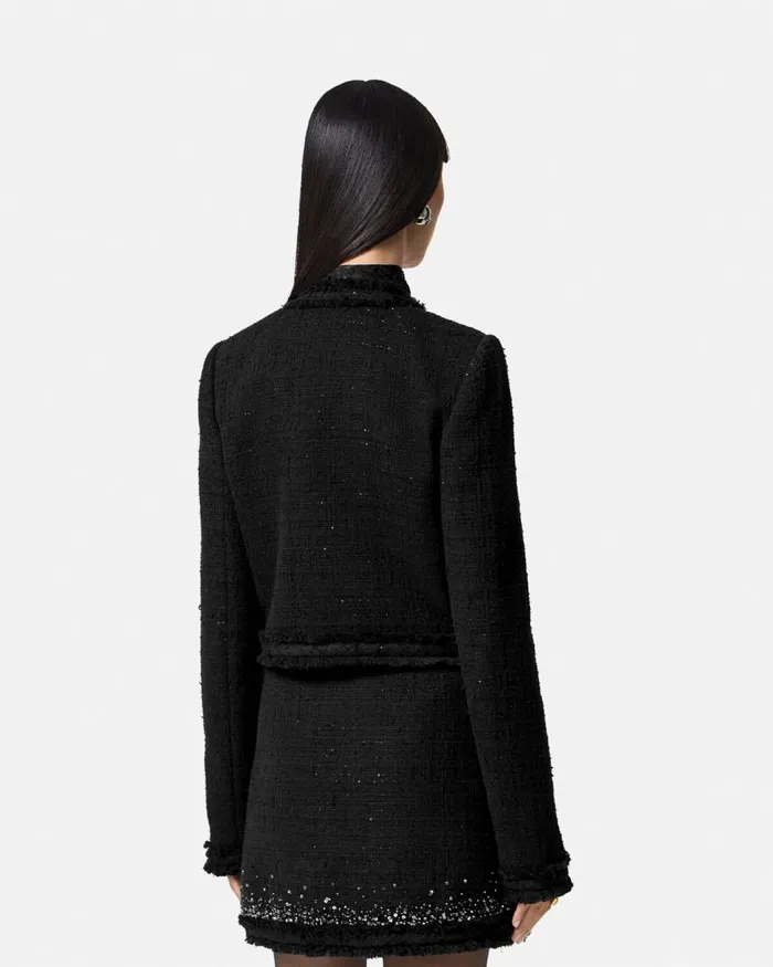 Versace Tweed Cardigan Jacket Black Women Blazer and Jackets Versace Tweed Cardigan Jacket Black Women Blazer and Jackets