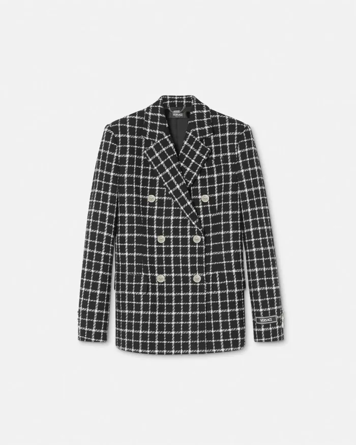 Versace Tweed Slim Masculine Blazer Black Women Blazer and Jackets