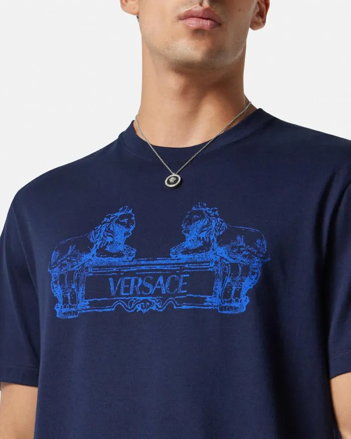 Versace Versace Cartouche Tshirt Blue Men TShirts and Polos Versace Versace Cartouche Tshirt Blue Men TShirts and Polos