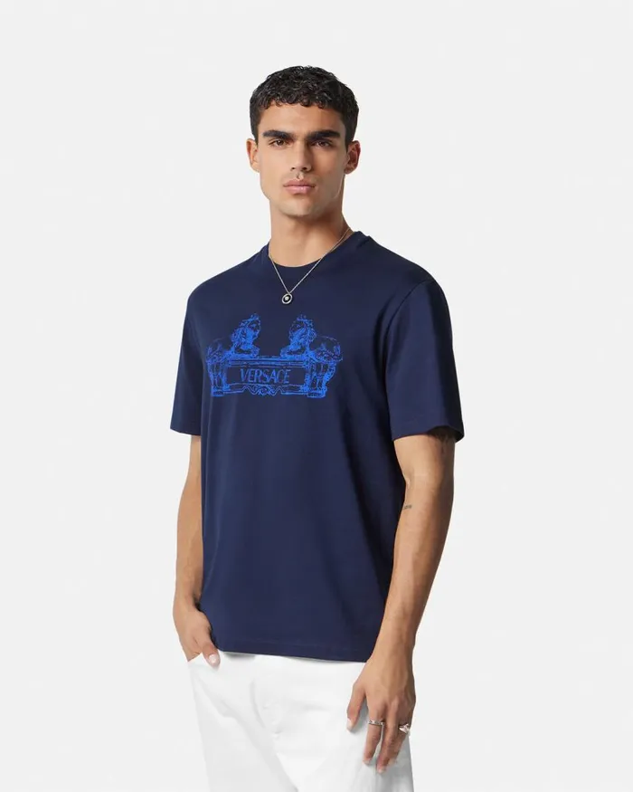 Versace Versace Cartouche Tshirt Blue Men TShirts and Polos Versace Versace Cartouche Tshirt Blue Men TShirts and Polos
