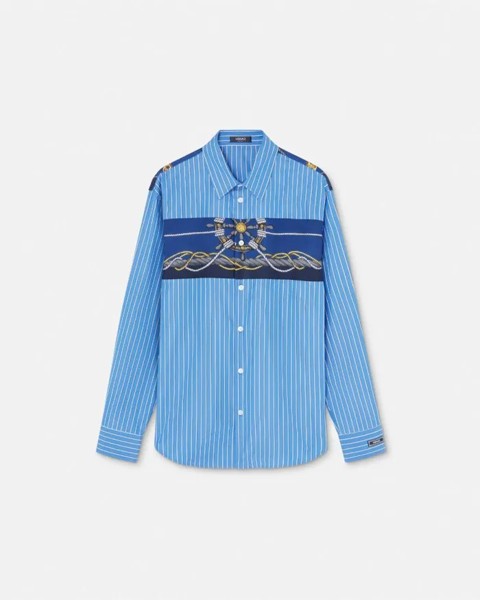 Versace Versace Nautical Striped Shirt Blueprint Men Shirts
