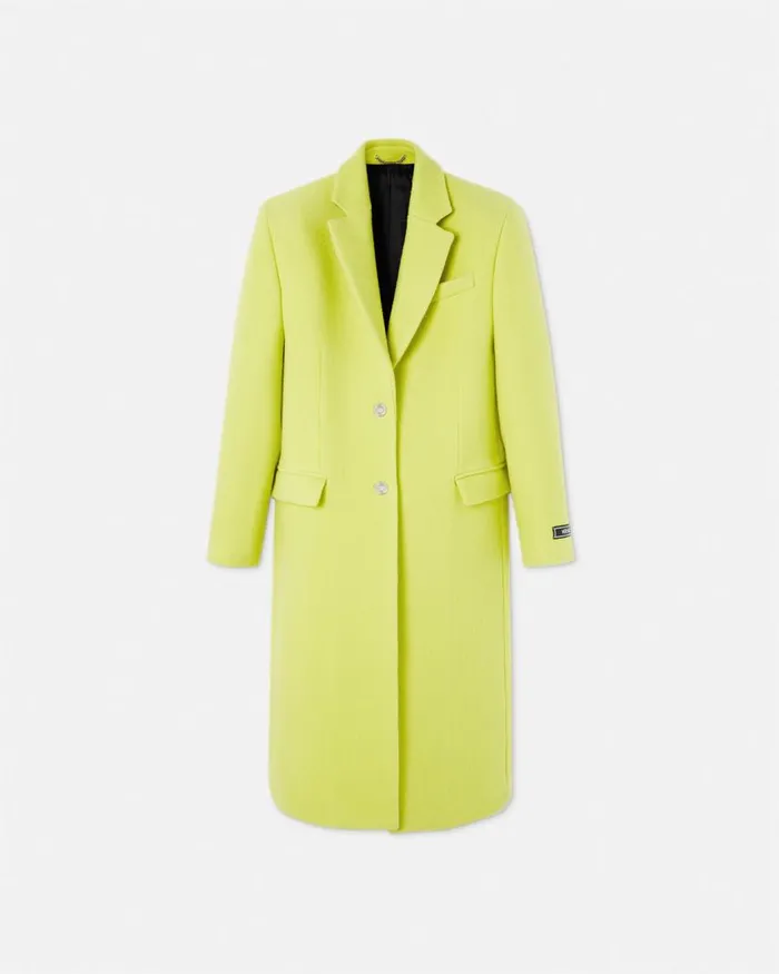 Versace Wool SingleBreasted Overcoat Yellow Women Outerwear and Coats