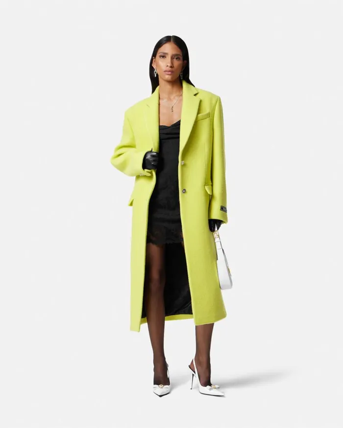 Versace Wool SingleBreasted Overcoat Yellow Women Outerwear and Coats Versace Wool SingleBreasted Overcoat Yellow Women Outerwear and Coats