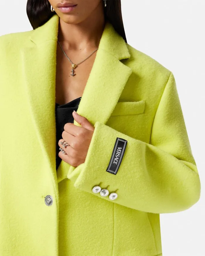 Versace Wool SingleBreasted Overcoat Yellow Women Outerwear and Coats Versace Wool SingleBreasted Overcoat Yellow Women Outerwear and Coats