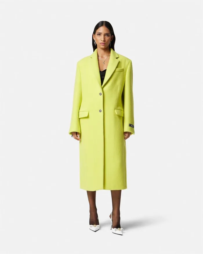 Versace Wool SingleBreasted Overcoat Yellow Women Outerwear and Coats Versace Wool SingleBreasted Overcoat Yellow Women Outerwear and Coats