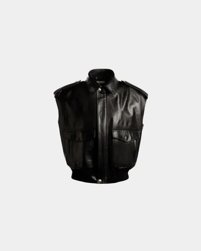 Vest In Black Leather Women Bally Coats and Jackets