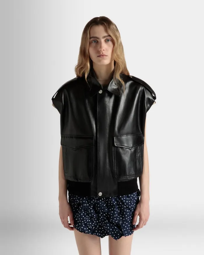 Vest In Black Leather Women Bally Coats and Jackets