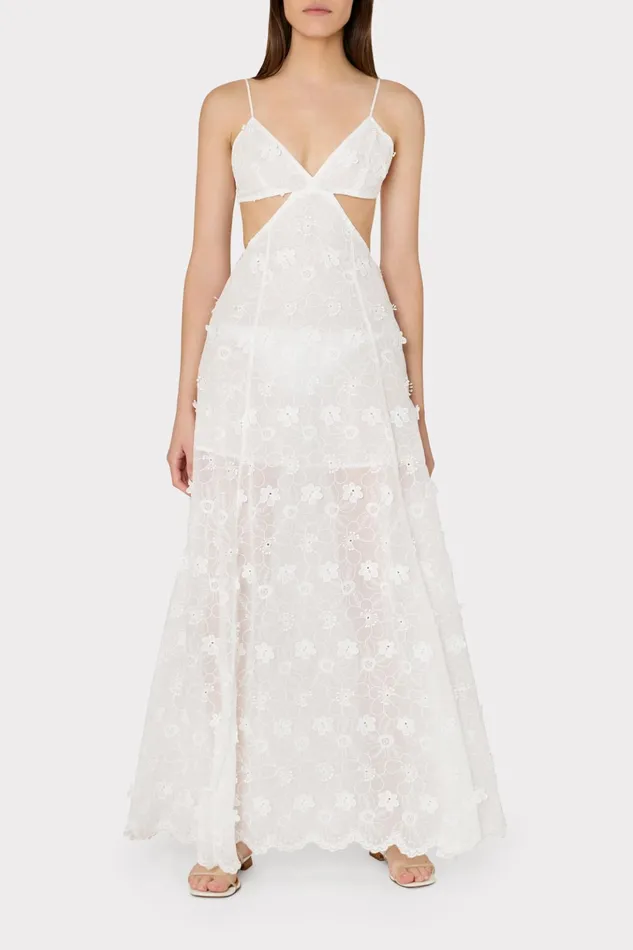 Vivianne 3D Floral Cotton Eyelet Dress White Women Milly Swim and Coverups