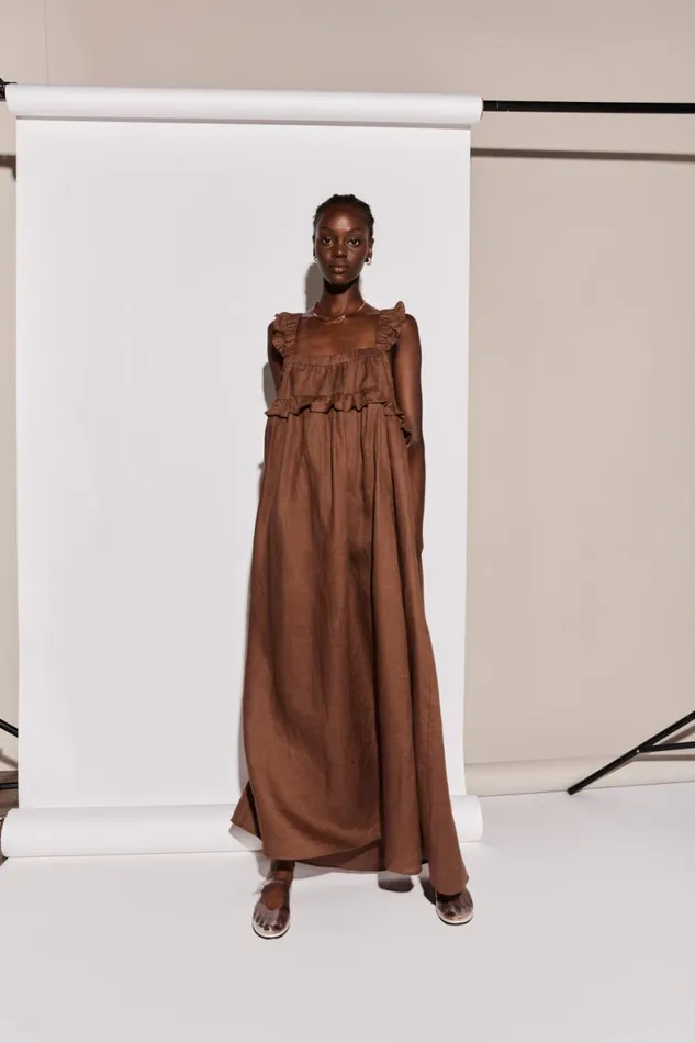 VRG GRL MidiMaxi Dresses Rossana Linen Maxi Dress Chocolate 8211 Women VRG GRL MidiMaxi Dresses Rossana Linen Maxi Dress Chocolate 8211 Women