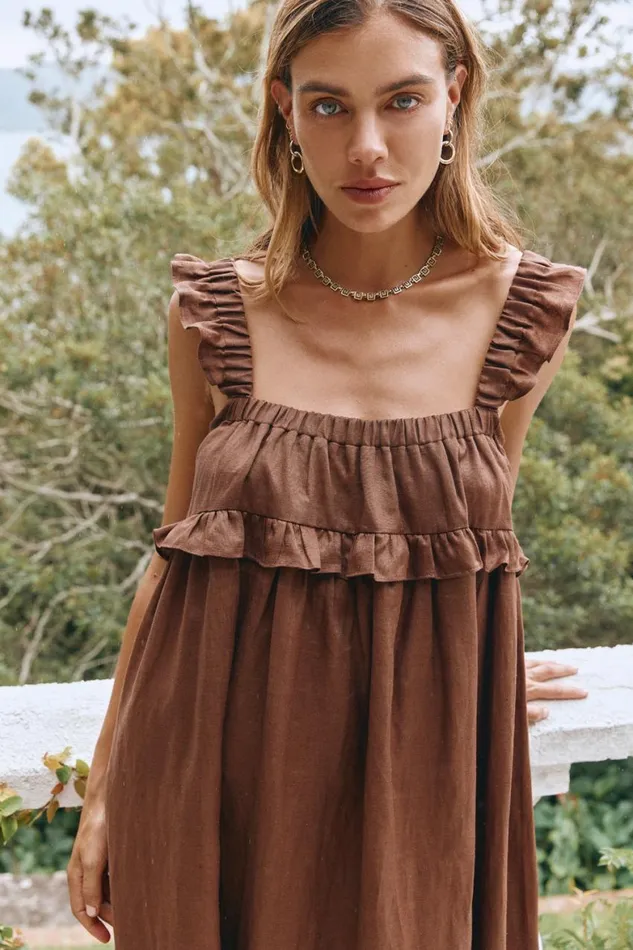 VRG GRL MidiMaxi Dresses Rossana Linen Maxi Dress Chocolate 8211 Women VRG GRL MidiMaxi Dresses Rossana Linen Maxi Dress Chocolate 8211 Women