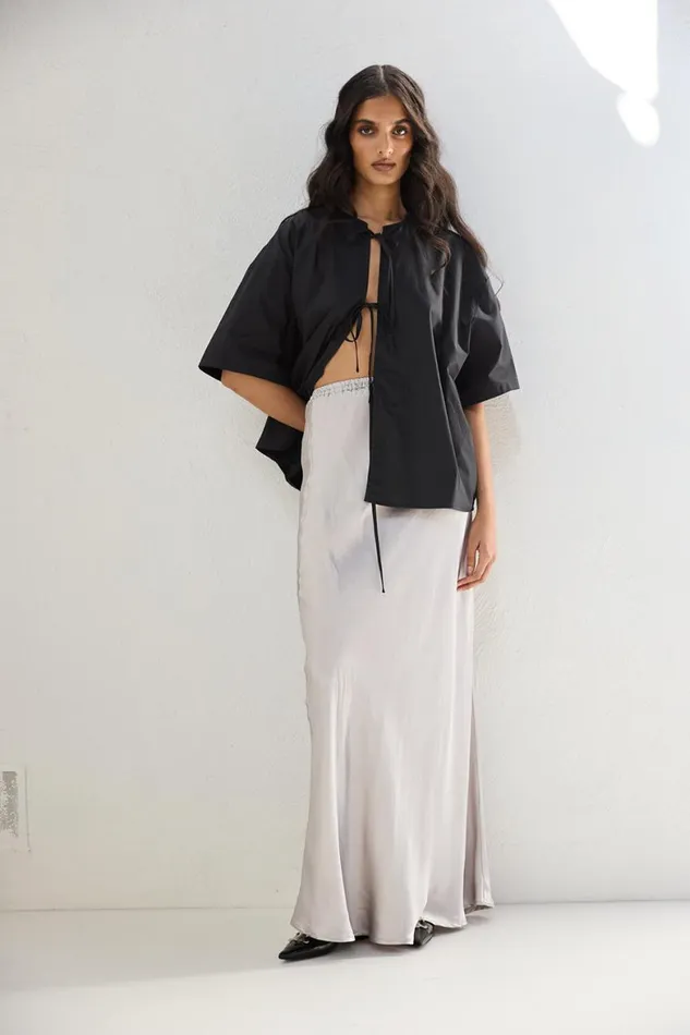 VRG GRL Skirts Florence Bias Cut Maxi Skirt Silver 8211 Women