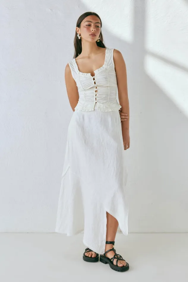 VRG GRL Skirts Mabel Linen Midi Skirt White 8211 Women VRG GRL Skirts Mabel Linen Midi Skirt White 8211 Women