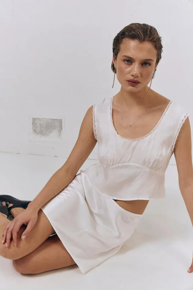 VRG GRL Skirts Vintage Lover Bias Cut Mini Skirt White 8211 Women VRG GRL Skirts Vintage Lover Bias Cut Mini Skirt White 8211 Women