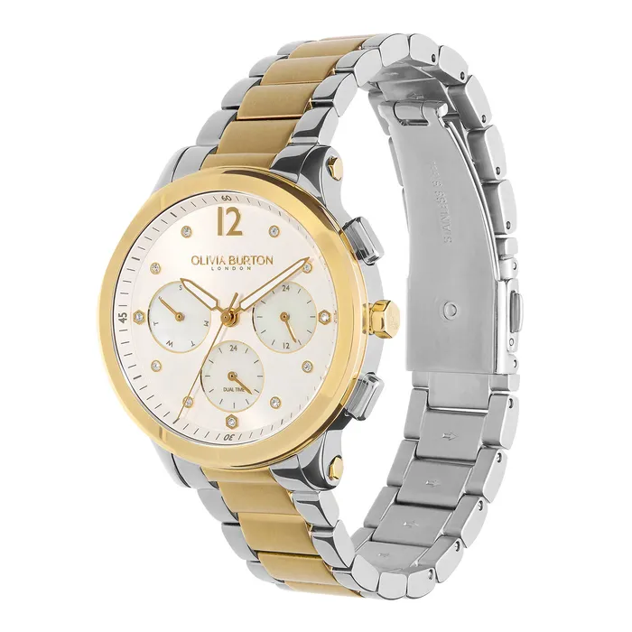 White Dial Watches Olivia Burton Women 38mm MultiFunction Metallic White and Two Tone Bracelet Watch