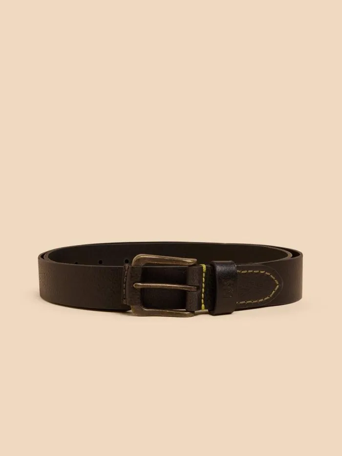 White Stuff Belts Men Leather Buckle Belt Pure Black