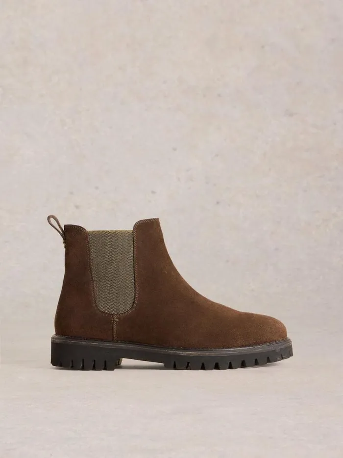 White Stuff Boots Men Chunky Chelsea Suede Boot Dark Brown