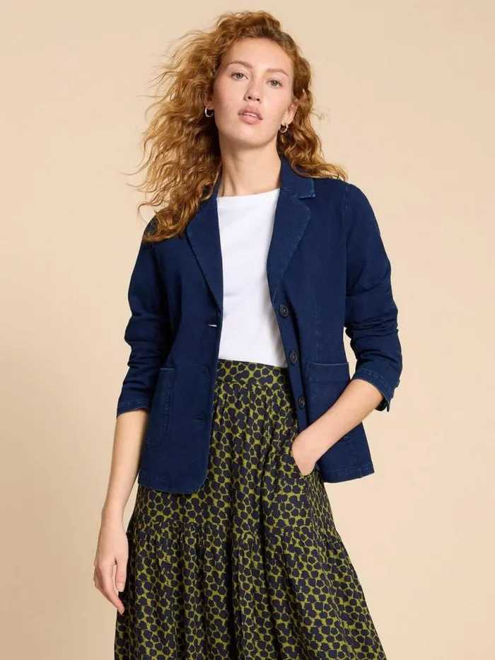 White Stuff Coats and Jackets Women Olivia Cotton Jersey Blazer Dk Denim