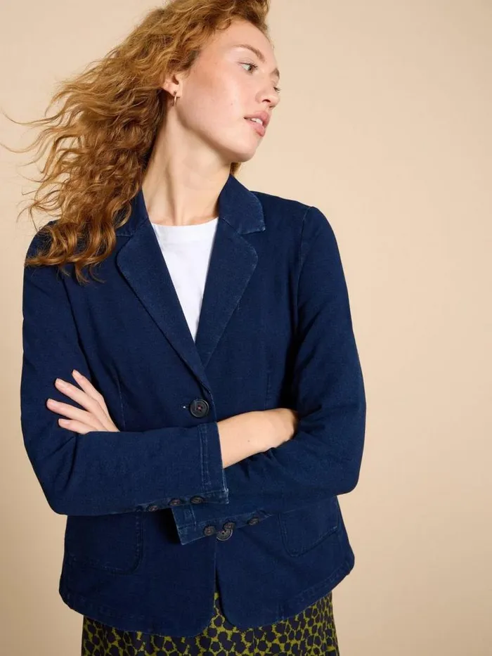 White Stuff Coats and Jackets Women Olivia Cotton Jersey Blazer Dk Denim White Stuff Coats and Jackets Women Olivia Cotton Jersey Blazer Dk Denim