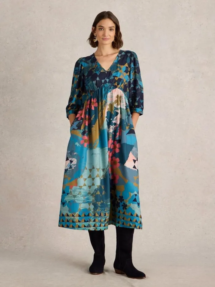 White Stuff Dresses Women Lucy Midi Printed Dress Teal Print White Stuff Dresses Women Lucy Midi Printed Dress Teal Print