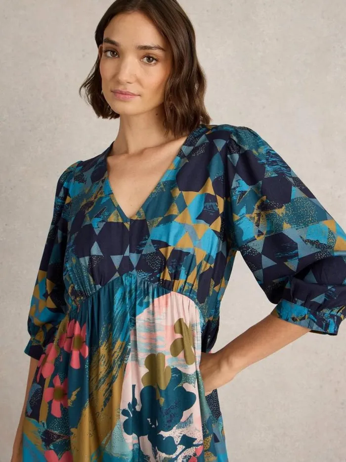 White Stuff Dresses Women Lucy Midi Printed Dress Teal Print White Stuff Dresses Women Lucy Midi Printed Dress Teal Print