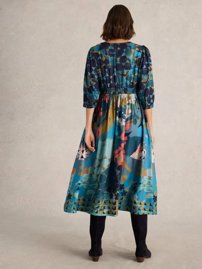 White Stuff Dresses Women Lucy Midi Printed Dress Teal Print White Stuff Dresses Women Lucy Midi Printed Dress Teal Print