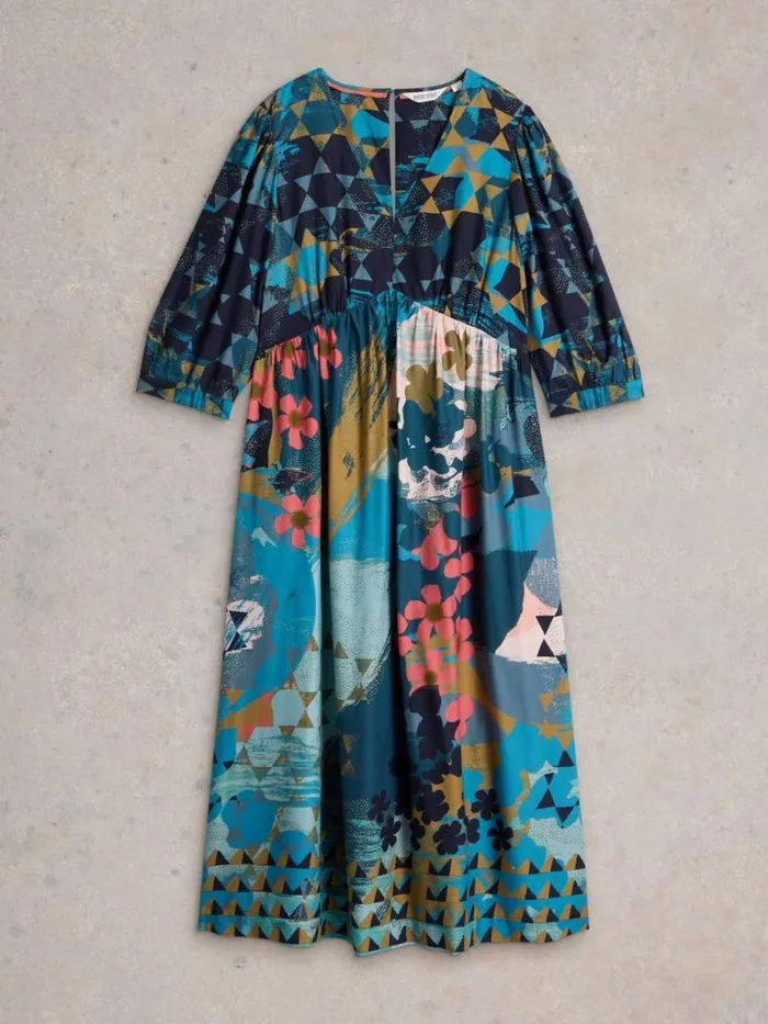 White Stuff Dresses Women Lucy Midi Printed Dress Teal Print White Stuff Dresses Women Lucy Midi Printed Dress Teal Print