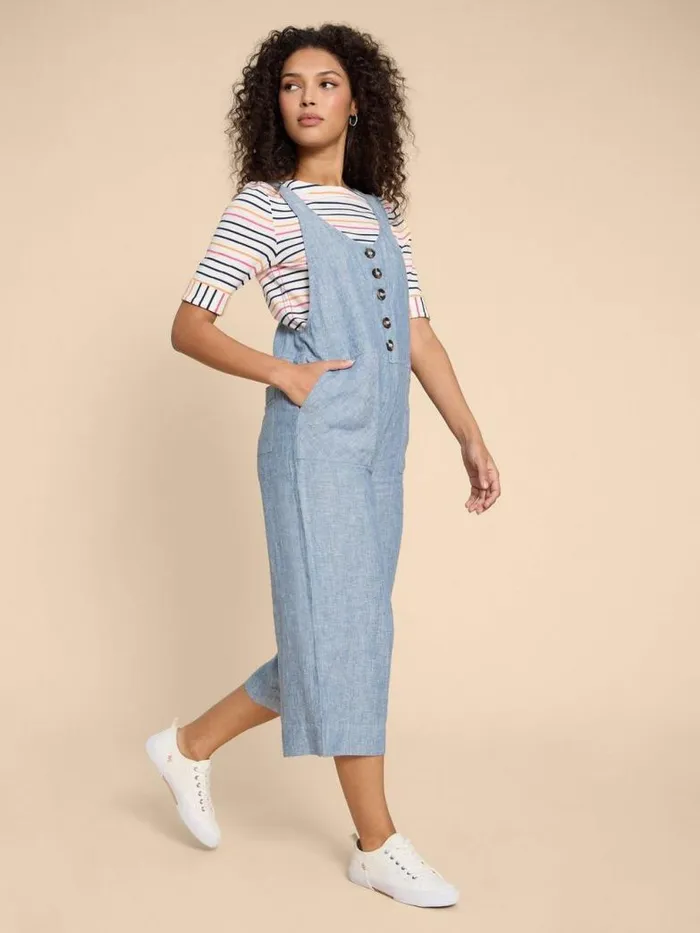 White Stuff Dresses Women Viola Crop Linen Dungaree Chambray Blue White Stuff Dresses Women Viola Crop Linen Dungaree Chambray Blue