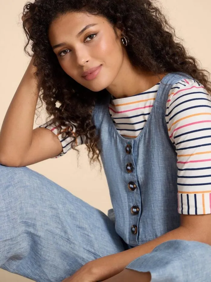 White Stuff Dresses Women Viola Crop Linen Dungaree Chambray Blue White Stuff Dresses Women Viola Crop Linen Dungaree Chambray Blue