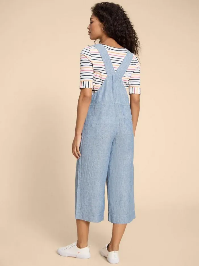White Stuff Dresses Women Viola Crop Linen Dungaree Chambray Blue White Stuff Dresses Women Viola Crop Linen Dungaree Chambray Blue