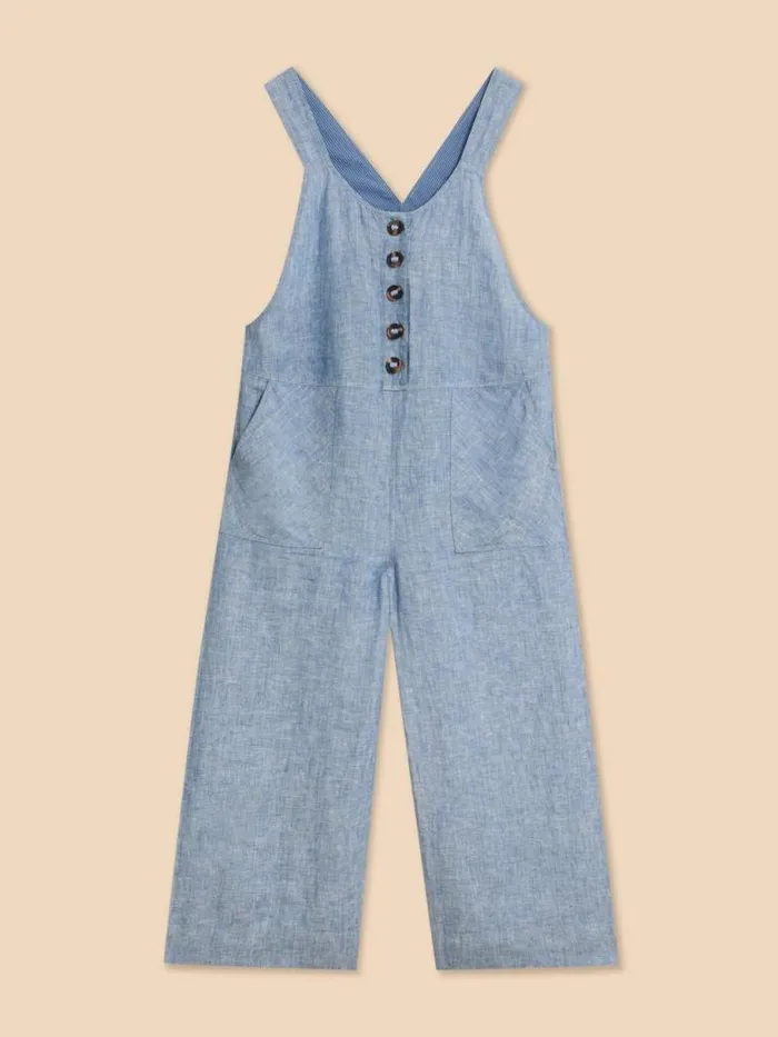 White Stuff Dresses Women Viola Crop Linen Dungaree Chambray Blue White Stuff Dresses Women Viola Crop Linen Dungaree Chambray Blue