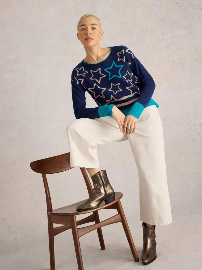 White Stuff Knitwear Women CITY MULTI STAR JUMPER Navy Multi