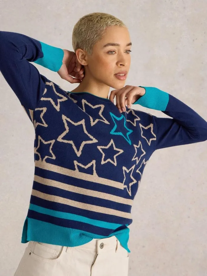 White Stuff Knitwear Women CITY MULTI STAR JUMPER Navy Multi White Stuff Knitwear Women CITY MULTI STAR JUMPER Navy Multi