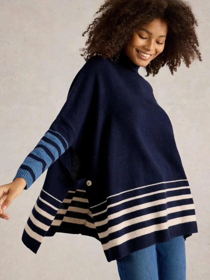 White Stuff Knitwear Women Ivy Side Slit Throw On Navy Multi
