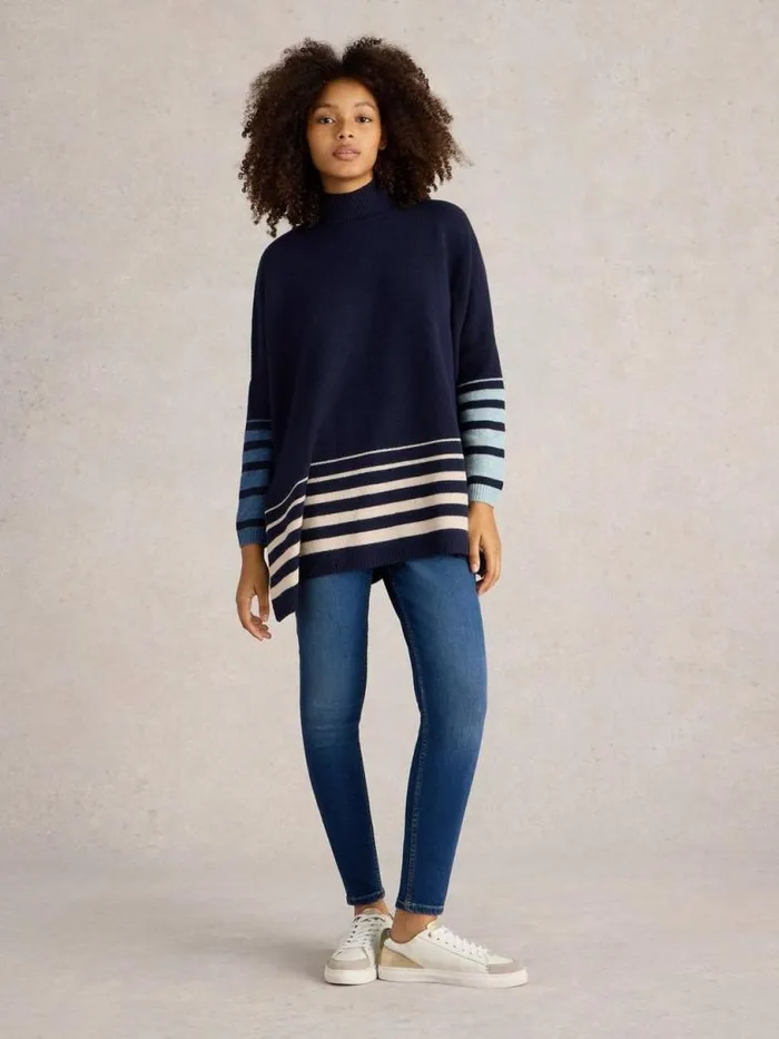 White Stuff Knitwear Women Ivy Side Slit Throw On Navy Multi White Stuff Knitwear Women Ivy Side Slit Throw On Navy Multi