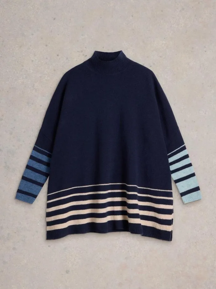 White Stuff Knitwear Women Ivy Side Slit Throw On Navy Multi White Stuff Knitwear Women Ivy Side Slit Throw On Navy Multi