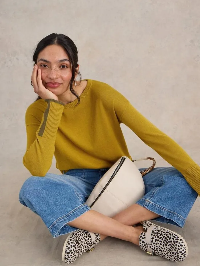 White Stuff Knitwear Women OLIVE CREW NECK COTTON JUMPER Mid Chartreuse