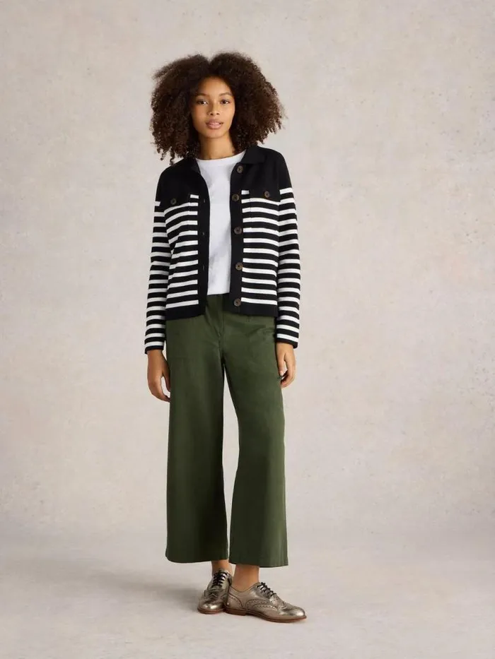 White Stuff Knitwear Women SARA STRIPE KNITTED SHACKET Black Multi