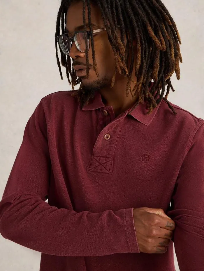 White Stuff Polo Shirts Men LS Utility Polo Dk Plum White Stuff Polo Shirts Men LS Utility Polo Dk Plum