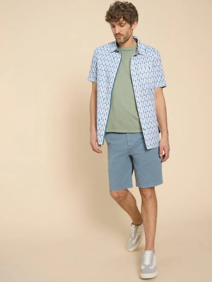White Stuff Shirts Men Geo Fish Printed SS Shirt White Print White Stuff Shirts Men Geo Fish Printed SS Shirt White Print