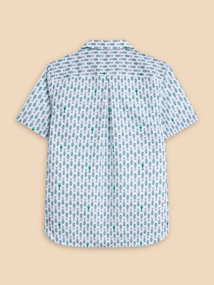 White Stuff Shirts Men Geo Fish Printed SS Shirt White Print White Stuff Shirts Men Geo Fish Printed SS Shirt White Print