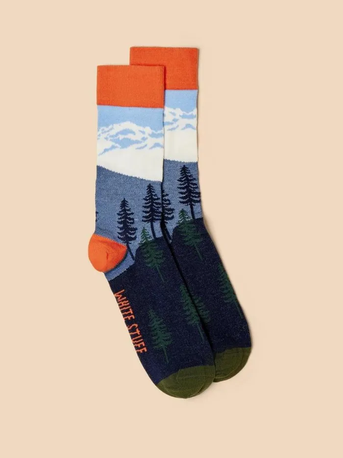 White Stuff Socks Men Alpine Scenic Ankle Socks Blue Multi
