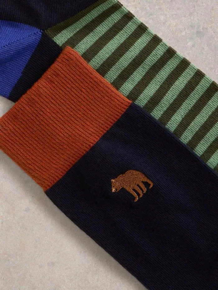 White Stuff Socks Men Embroidered Bear Ankle Sock Green Multi White Stuff Socks Men Embroidered Bear Ankle Sock Green Multi