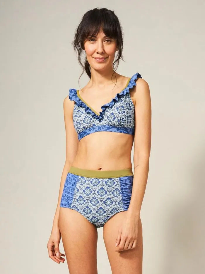 White Stuff Swimwear Women Beth High Waist Bikini Bottom Blue Multi