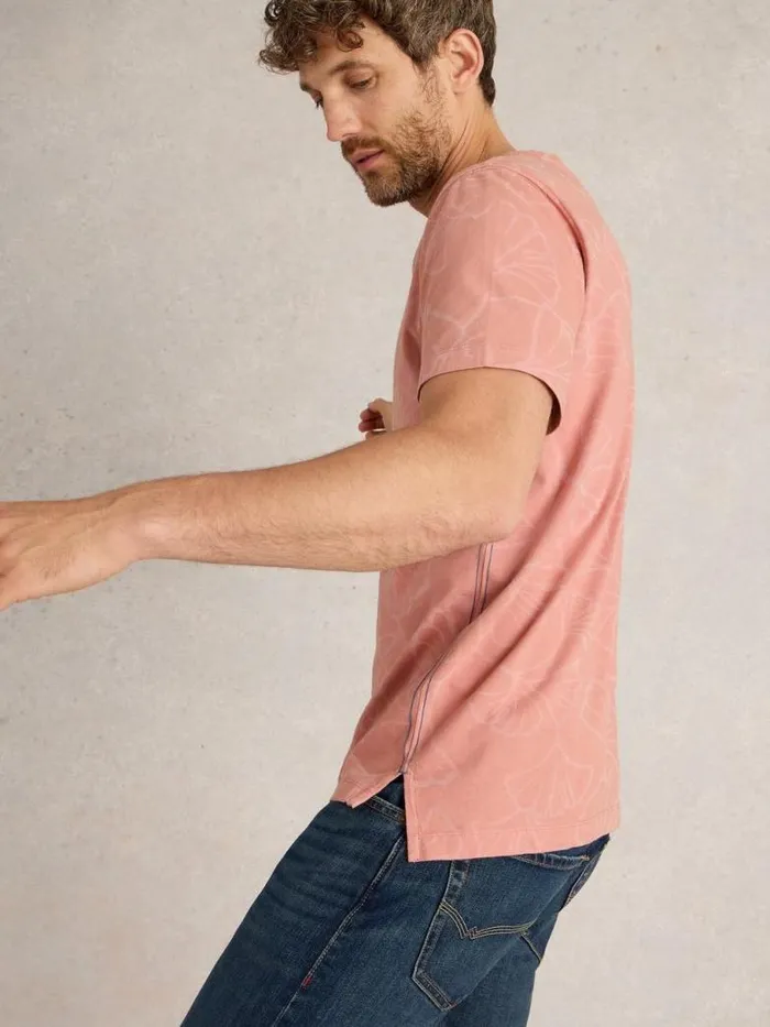 White Stuff TShirts Men Floral Printed Tee Pink Print White Stuff TShirts Men Floral Printed Tee Pink Print